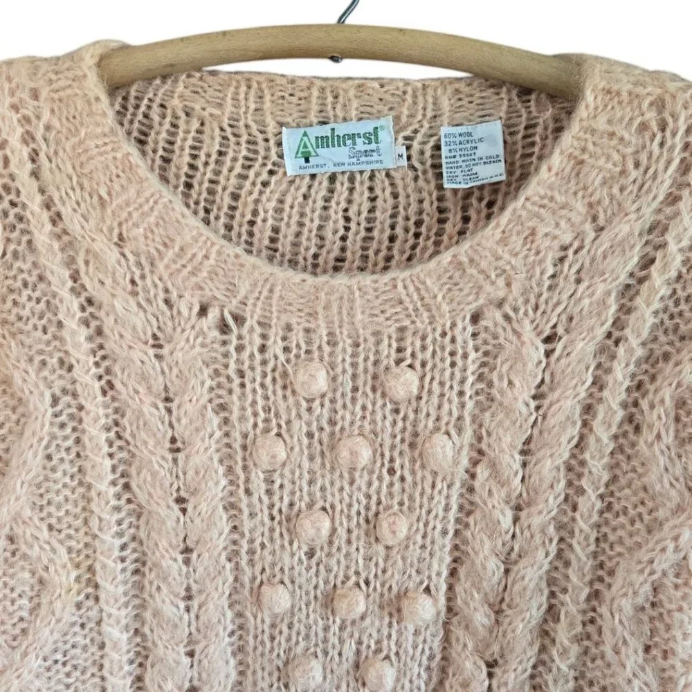 Vintage Amherst Sport Medium 1980s Wool Blend Peach Bobble Pattern Sweater Women - Picture 4 of 6